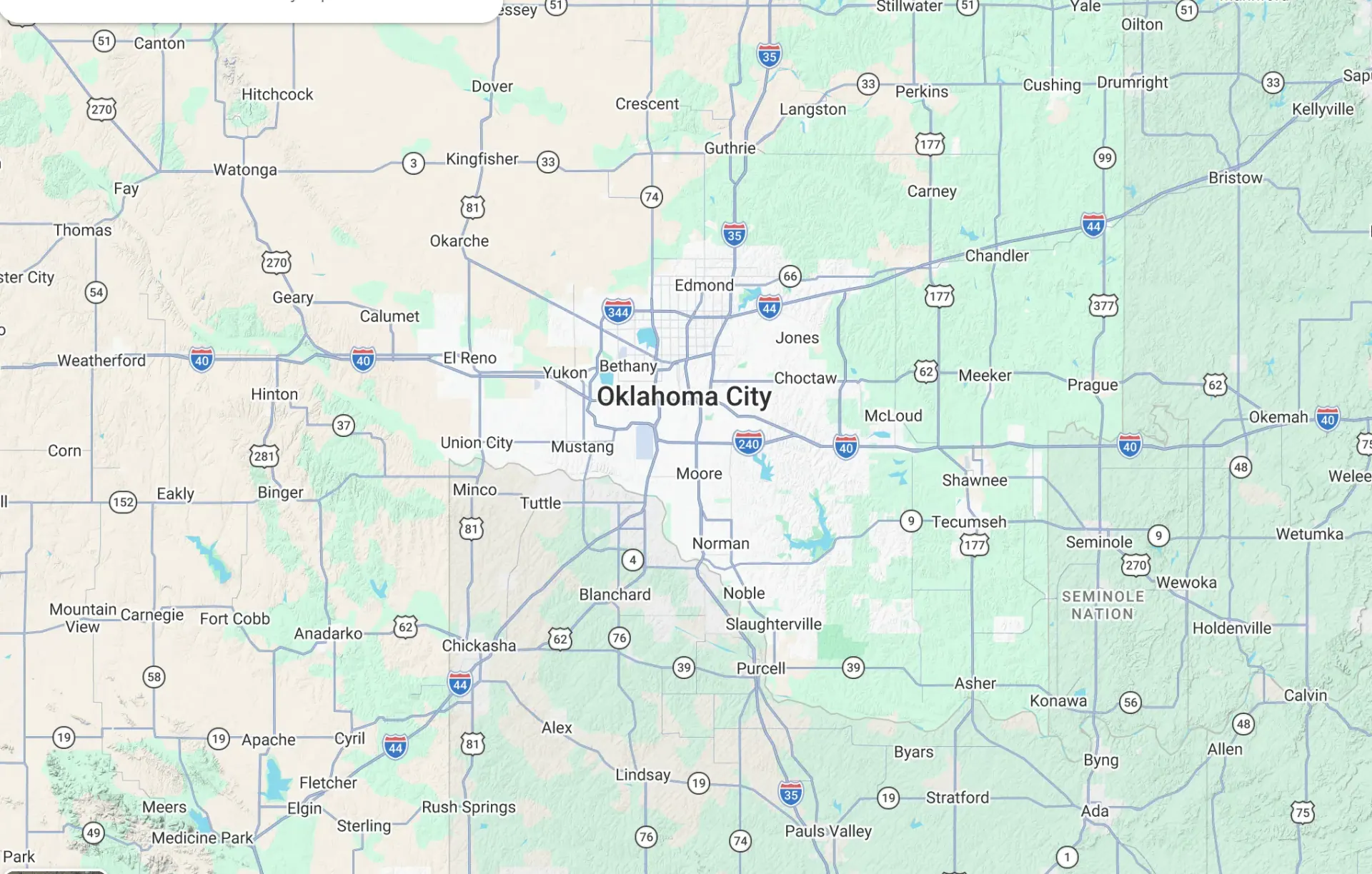 Alpha 10 Construction service area across the Oklahoma City metro, covering Guthrie, Edmond, El Reno, Yukon, Mustang, Oklahoma City, Choctaw, McLoud, Shawnee, Newcastle, Norman, Blanchard, and Purcell